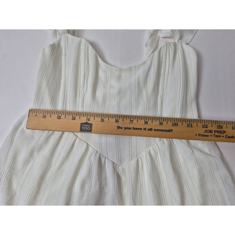 White Gold Pinstripe Ruffle Mini Dress Corset Lace Up Back Tie Strap Womens S - Picture 6 of 16
